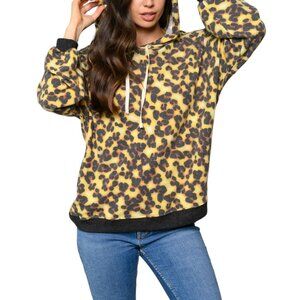 Women`s Long Sleeve Leopard Print Hoodie Top, Small, Medium, and Large